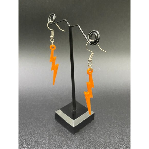 Orange Plastic Lightning Bolts Earrings - Picture 3 of 5